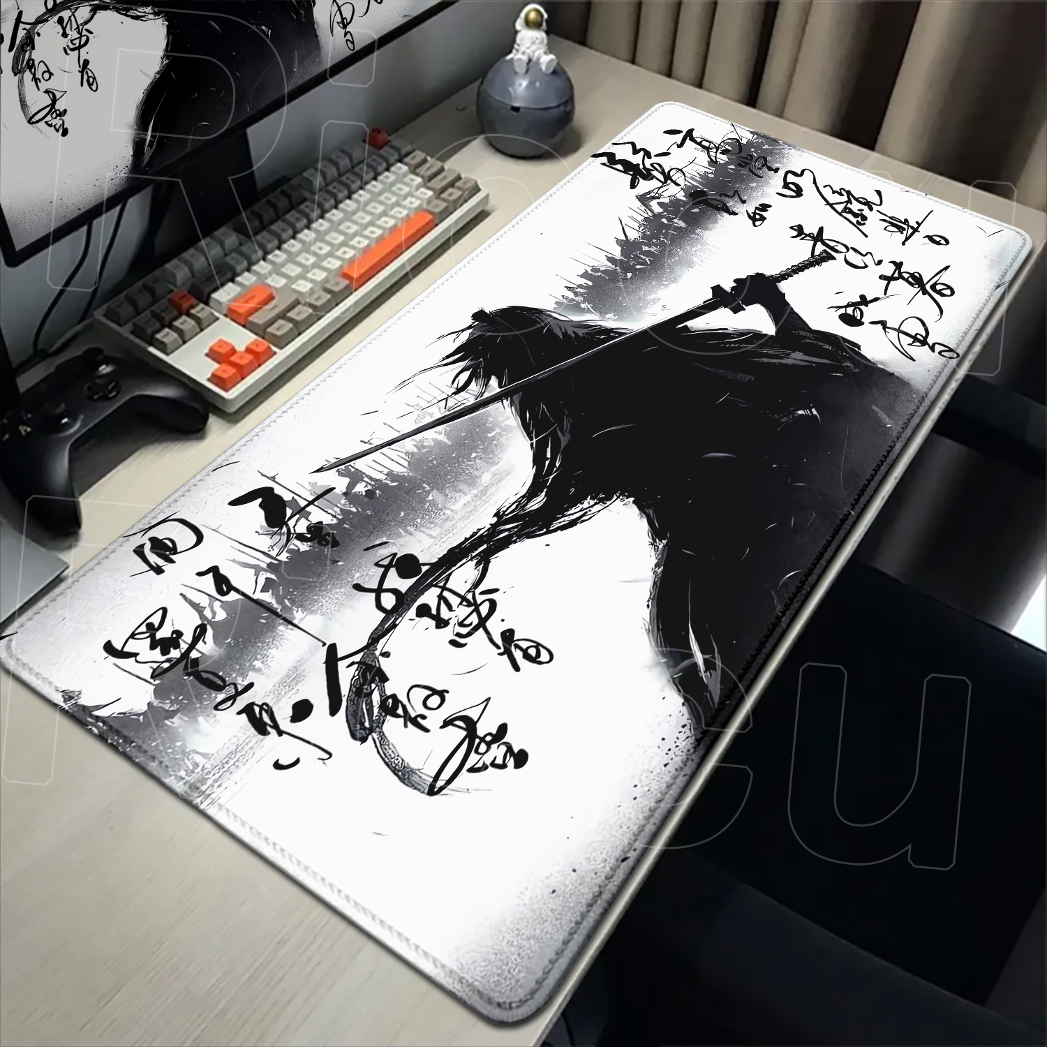Pc Gaming Drawing - 사무라이 전사 흑백 그림 마우스패드 게이머